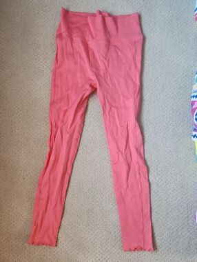 Girls' Coral Ribbed Stretch Leggings with High Waist